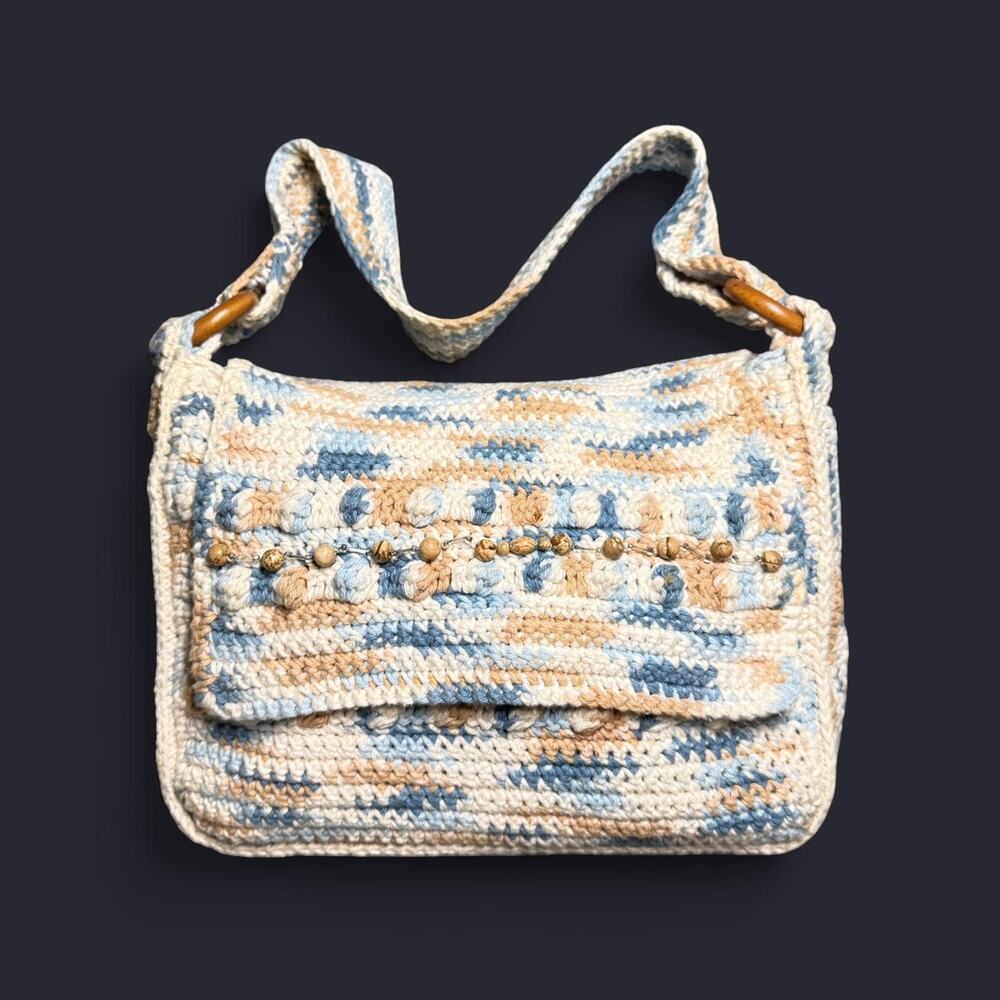 Cream/pastel colored crochet messenger bag - Picture 1 of 5